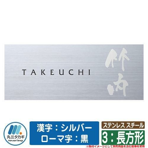 表札 おしゃれ ステンレス スチール 3：長方形 塗装：漢字：シルバー